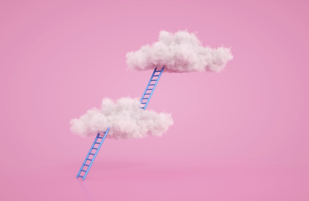 3d rendering of Staircase and cloud. Success, steps, ladder of success concept.