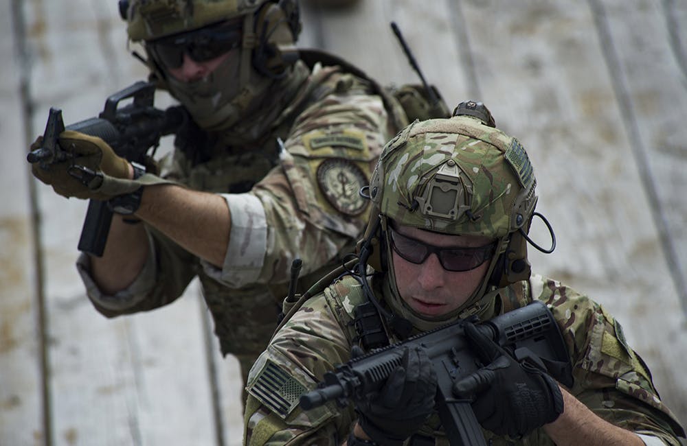 image of U.S. Coast Guardsmen from the Maritime Security Response Team East simulate interdicting a jammer on a vessel in support of Advanced Battle Management System Onramp 2 in the Gulf of Mexico, Sept. 3, 2020.
