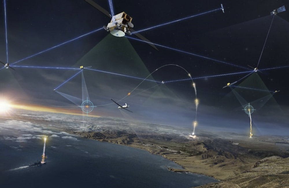Artist's concept of Northrop Grumman's missile-tracking satellites for Space Development Agency