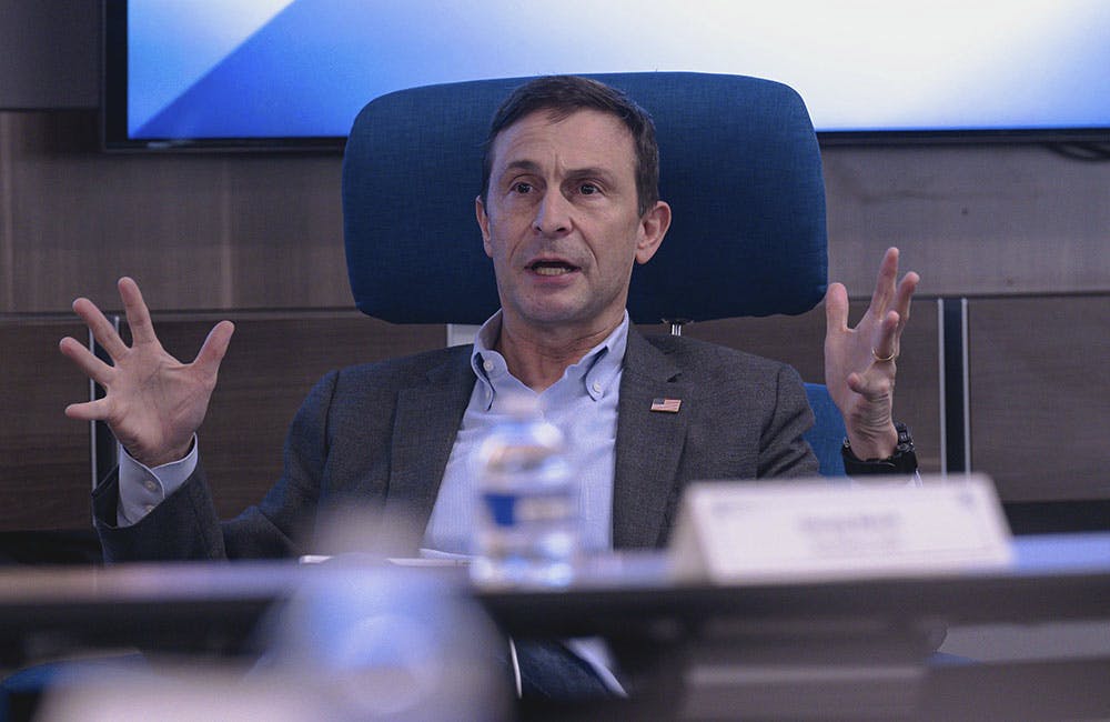 Doug Beck speaks at DIU headquarters in Mountain View, California in 2024.