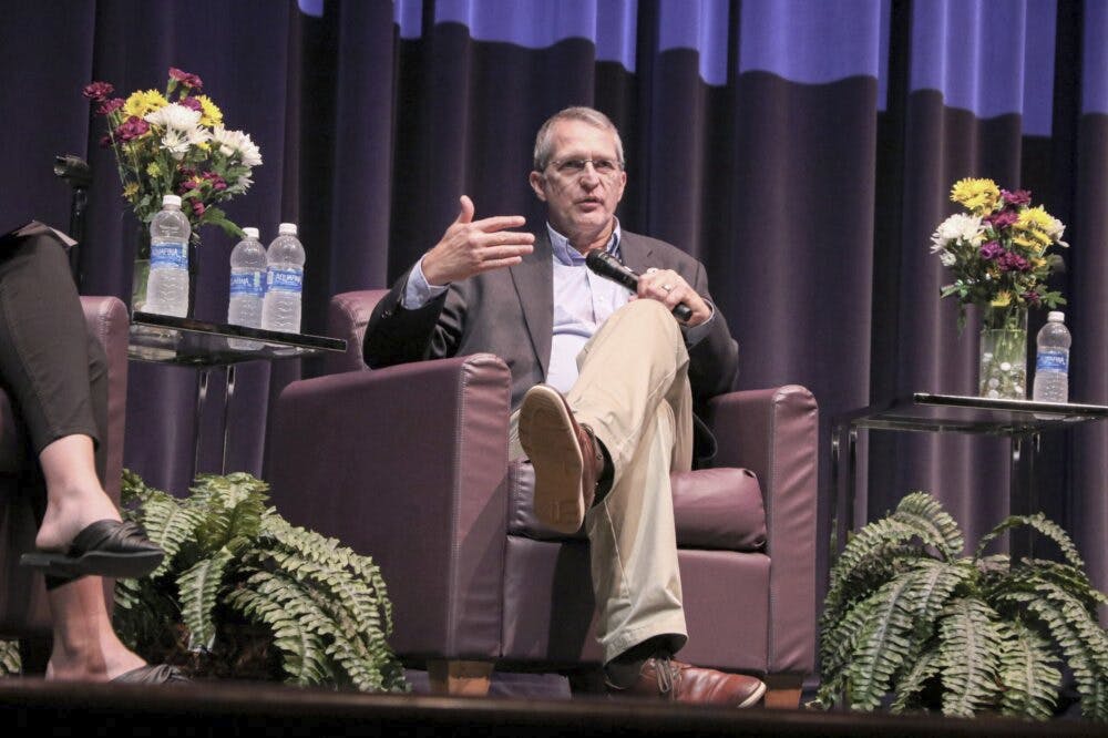 Maj. Gen. John Bartrum speaks to students during McKendree University's Wayne E. Lanter Lecture Series in Oct. 2023.