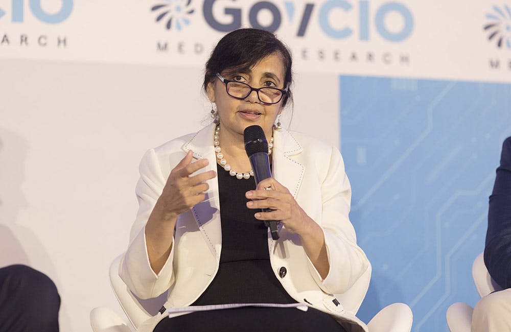 USPS CIO Pritha Mehraspeaks during GovCIO Media & Research's 2025 Federal IT Efficiency Summit in Tysons Corner, Virginia, on July 10, 2025.