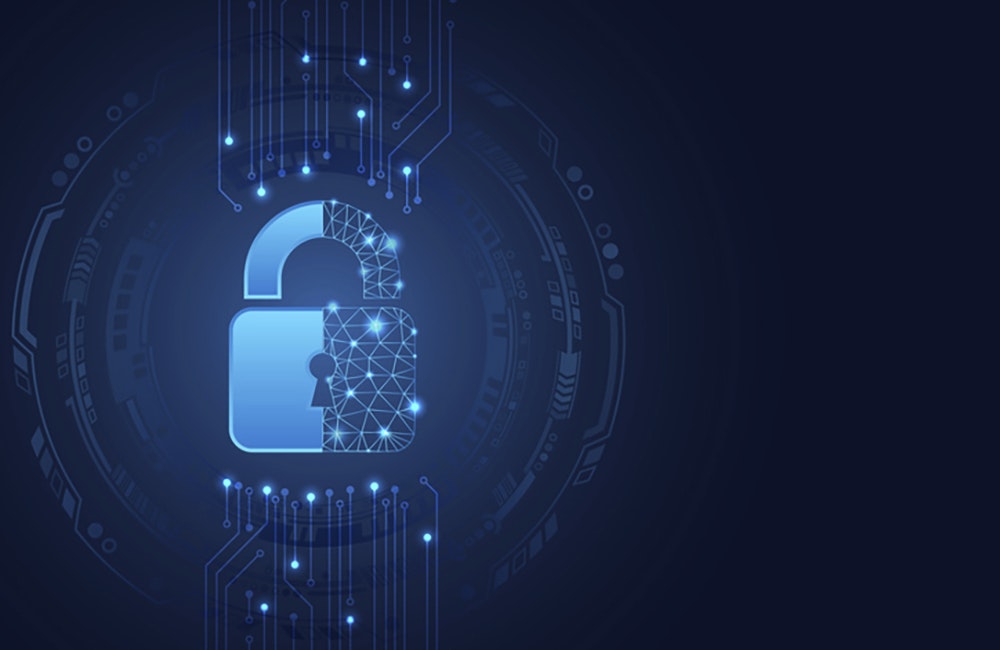 Data protection privacy concept. Padlock icon and internet technology networking connection. Cyber security internet and networking concept. Abstract circuit board.