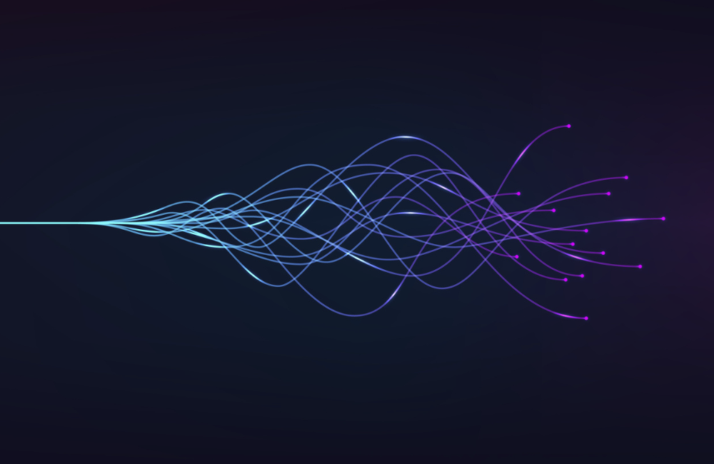 ai - artificial intelligence and deep learning concept of neural networks. Wave equalizer. Blue and purple lines. Vector illustration