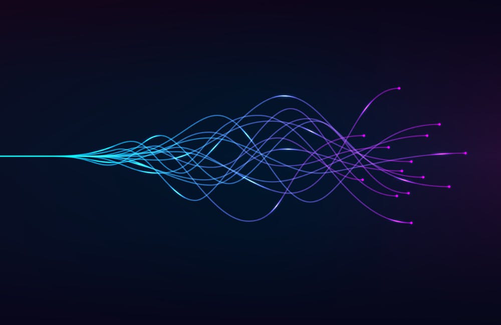 ai - artificial intelligence and deep learning concept of neural networks. Wave equalizer. Blue and purple lines. Vector illustration