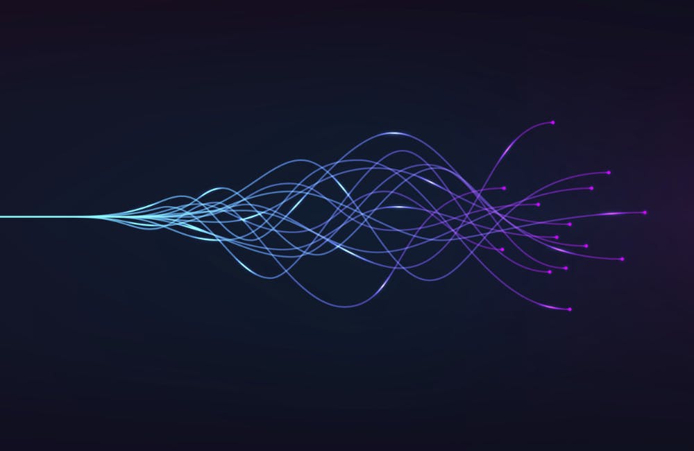 ai - artificial intelligence and deep learning concept of neural networks. Wave equalizer. Blue and purple lines. Vector illustration