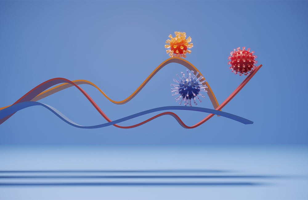 The graphs of different colored viruses. (3d render)