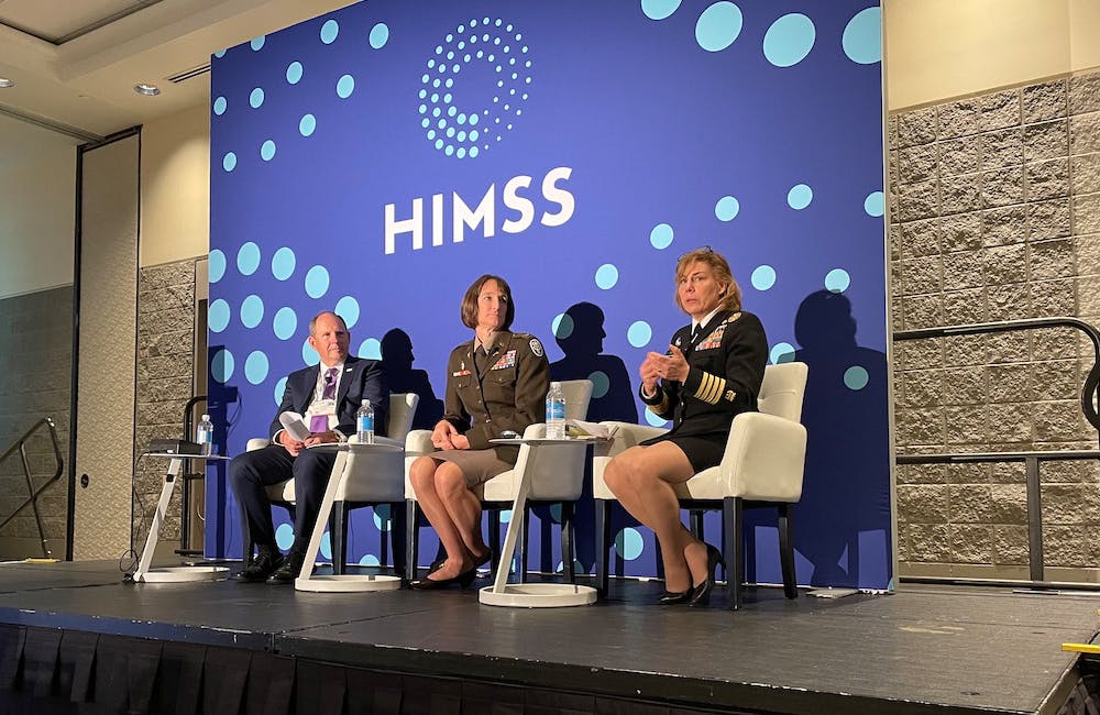 Col. Deydre Teyhen and Capt. Kimberly Elenberg speak at the HIMSS conference in Orlando, Florida.