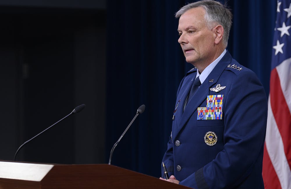 image of U.S. Northern Command Commander U.S. Air Force Gen. Glen D. VanHerck speaks during a press briefing about the completed global information dominance experiment (GIDE) 3, at the Pentagon, Washington, D.C., July 28, 2021.