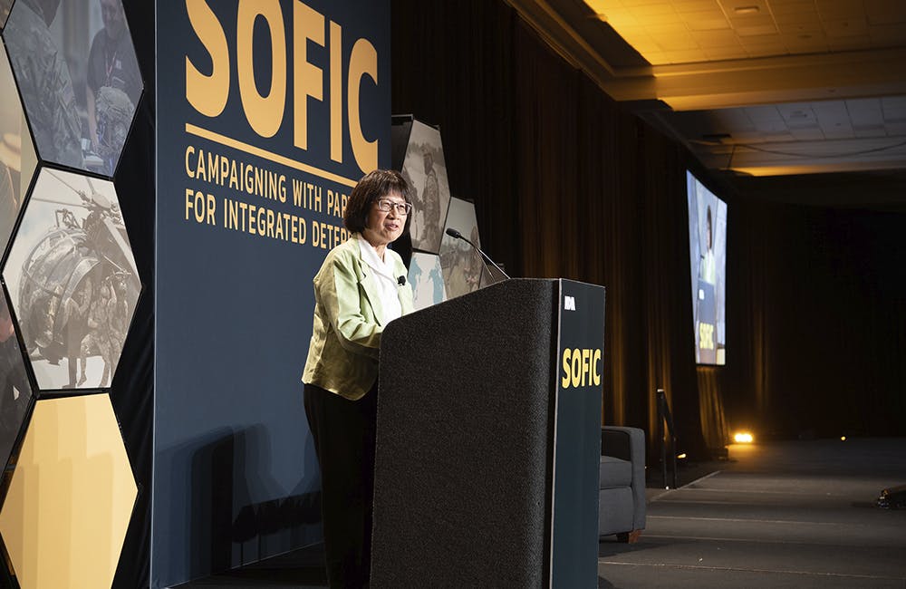 image of Defense Under Secretary Heidi Shyu addresses attendees at Special Operations Forces Industry Conference (SOFIC) May 18, 2022.