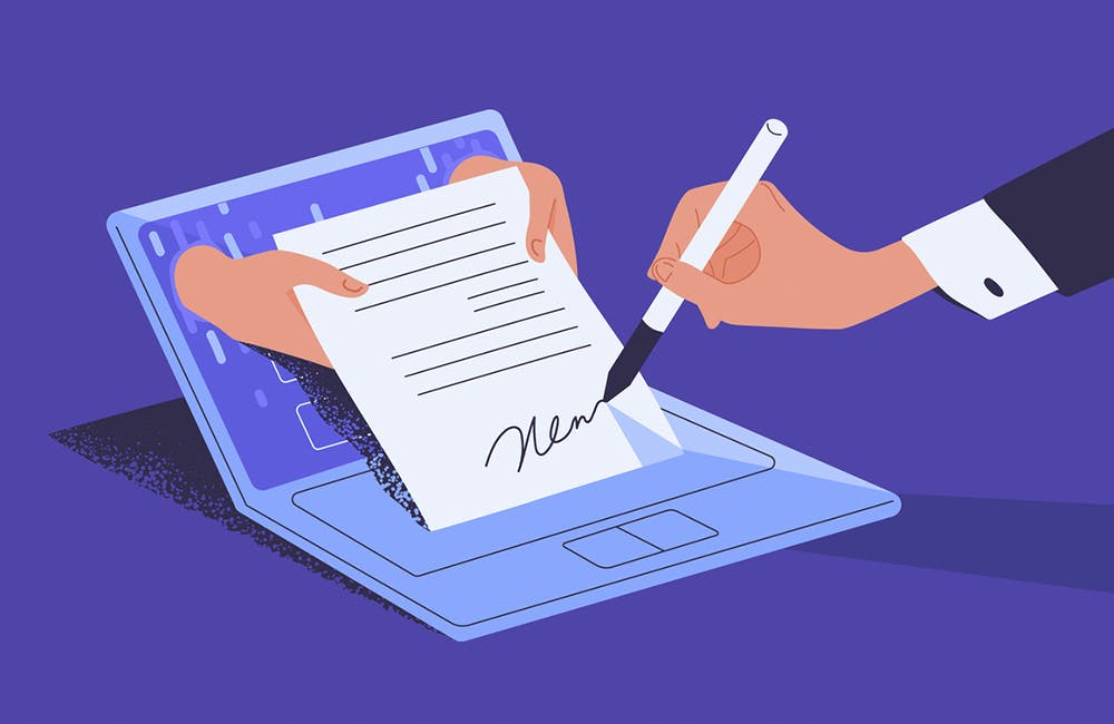 vector illustration of hand signing e-signature