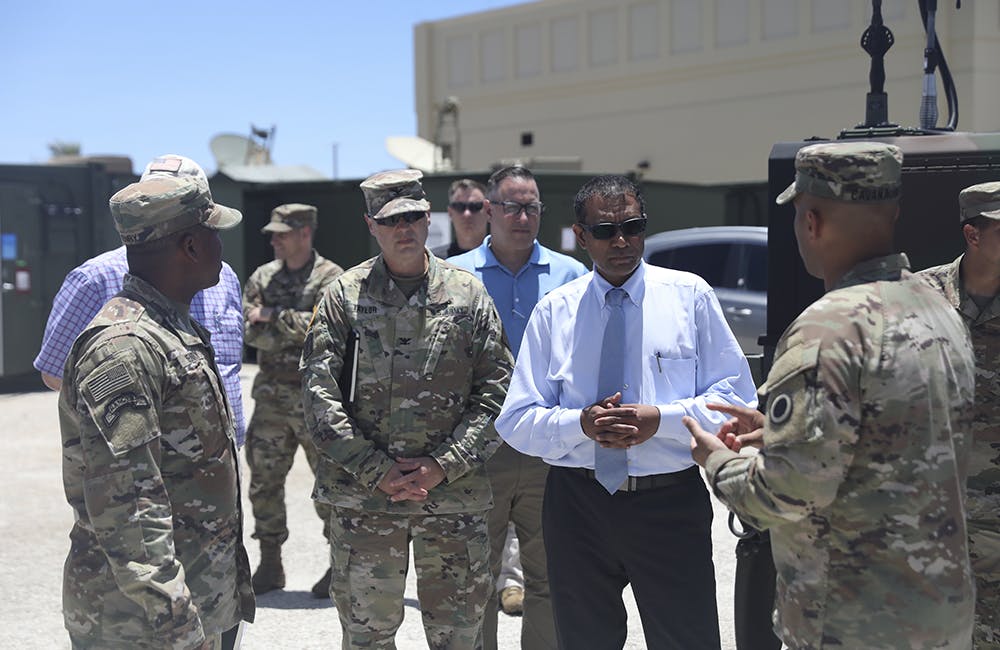 image of Leaders of the U.S. Army Pacific welcome Dr. Raj Iyer, chief information officer for the U.S. Army, to show the capabilities of USARPAC in Forager 21 at Andersen Air Force Base, July 28, 2021.