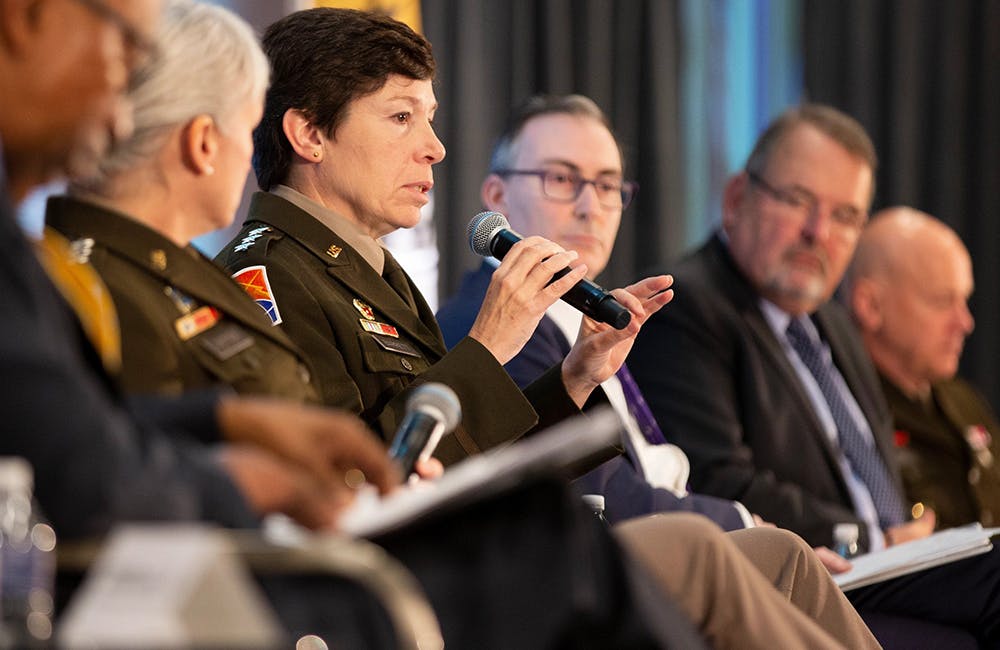 image of Lt. Gen. Maria Barrett, commanding general of US Army Cyber Command speaks during the AUSA Annual Meeting in Washington, D.C., Wednesday, Oct. 12, 2022.