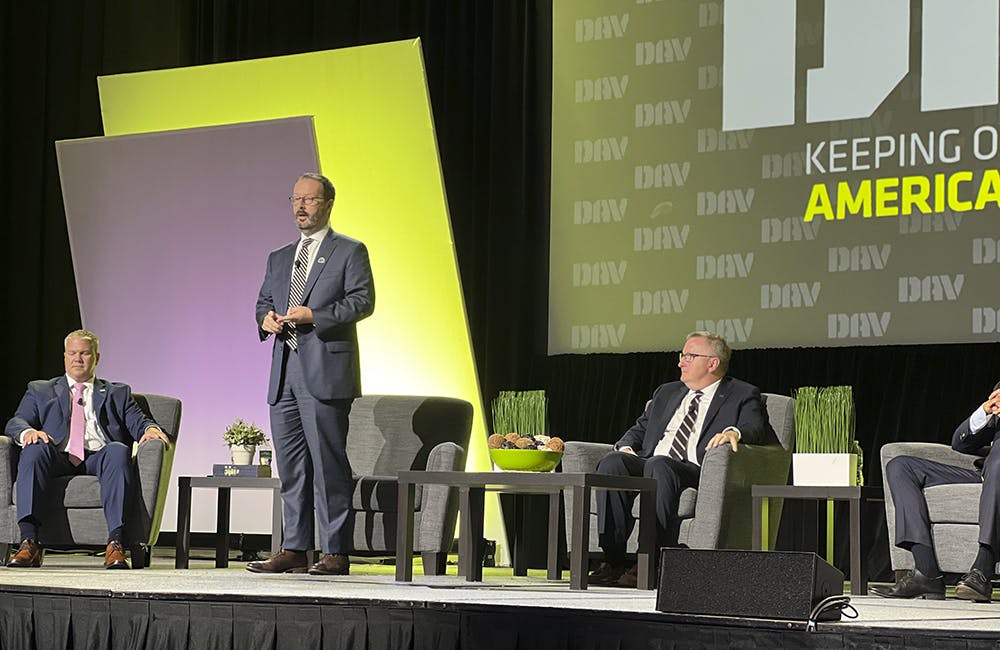 image of Acting Undersecretary for Benefits Josh Jacobs addresses plans to prepare for the PACT Act at DAV's National Convention in Orlando, Florida.