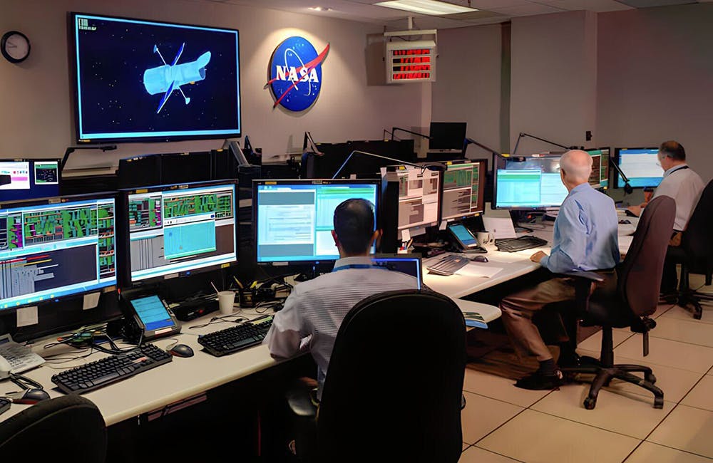 image of mission operations room at NASA