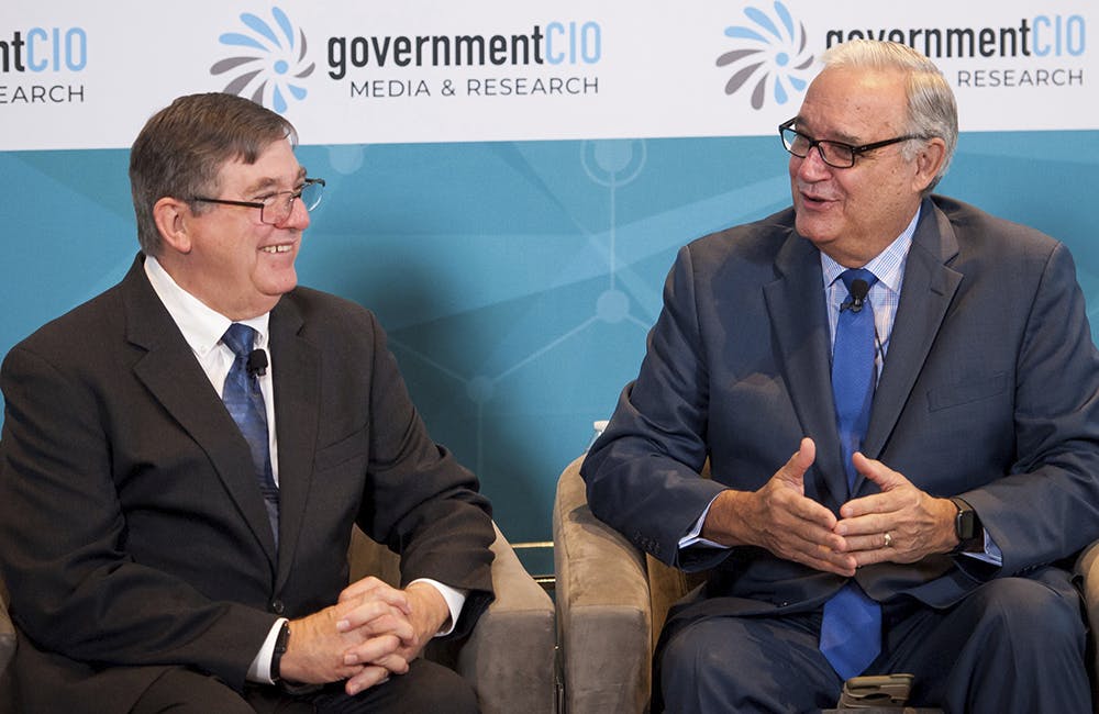 Former Rep. Jeff Miller is joined by U.S. Rep. Michael Burgess, Ranking Member, House Commerce & Energy Subcommittee on Health, (R-TX) during GovernmentCIO's CXO Tech Forum: Digital Health at the International Spy Museum in Washington, DC., Tuesday, February 11, 2020.