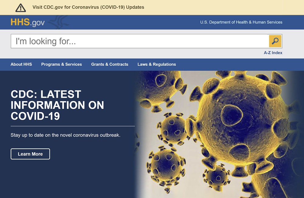 screenshot of HHHs.gov web page on Covid-19