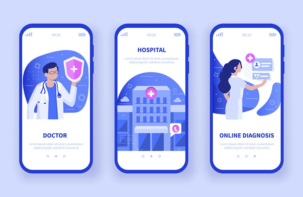 Medical concept templates for mobile app page. Can use for backgrounds, infographics, hero images. Flat modern vector illustration.