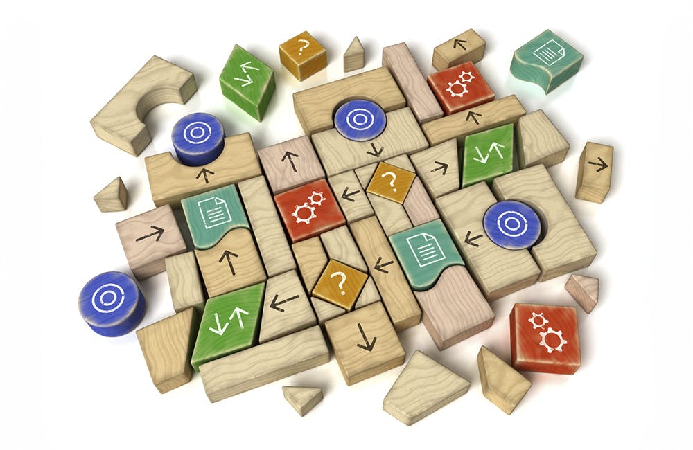 3d rendered illustration of a flowchart or block diagram assembled from colourful wooden blocks.Similar pictures from my portfolio: