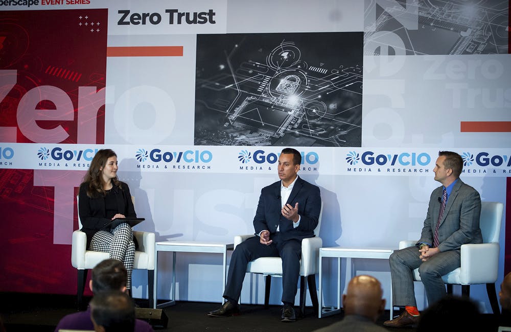 Felipe Fernandez, Director, Systems Engineering, Fortinet Federal and Kenneth Myers, Director, Identity Assurance and Trusted Access Division, GSA speaking on the ICAM Solutions panel at GovCIO Media & Research's 2022 CyberScape Zero Trust Breakfast