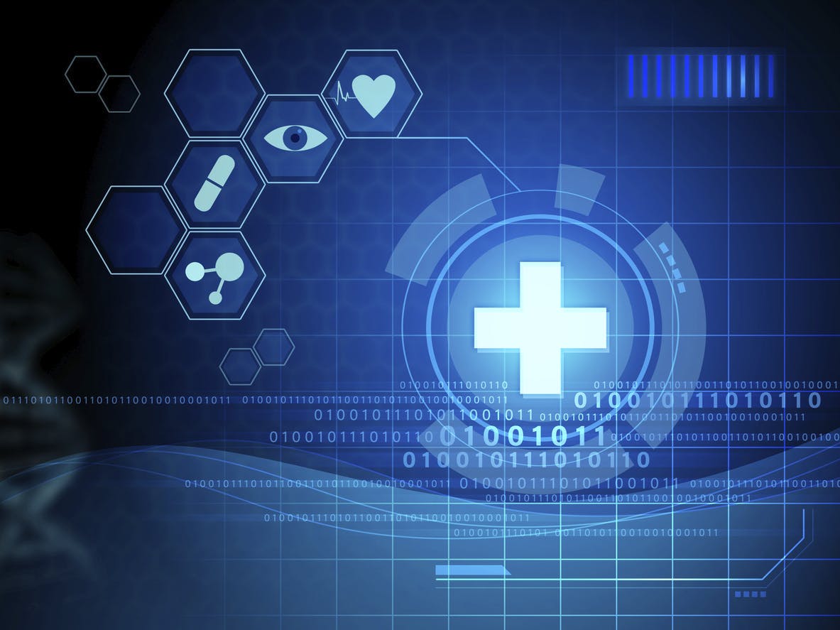 Modern digital interface with health-related icons. Digital illustration.