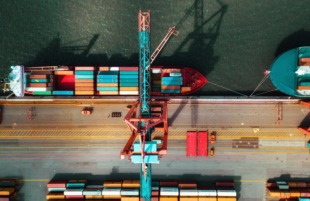 high angle view on Cargo container terminal in Hamburg port