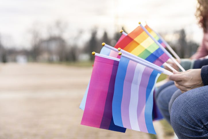 Flags for LBGTQi rights hold by different people