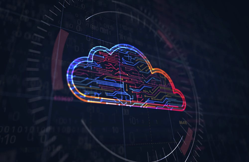 Cyber cloud symbol project creating. Abstract concept of data storage, database, computing, servers, archive and documents safety 3d illustration. Drawing digital scheme line of futuristic idea.