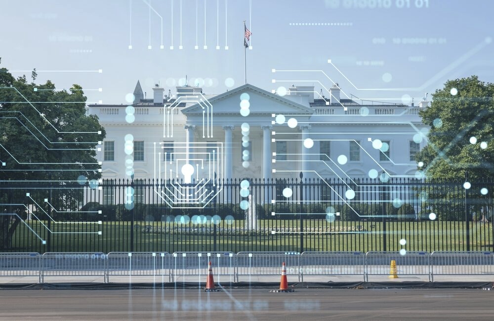 The White House with an AI Screen in front