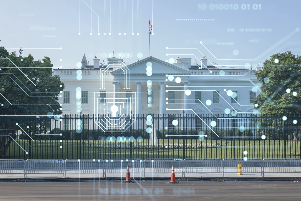 The White House with an AI Screen in front