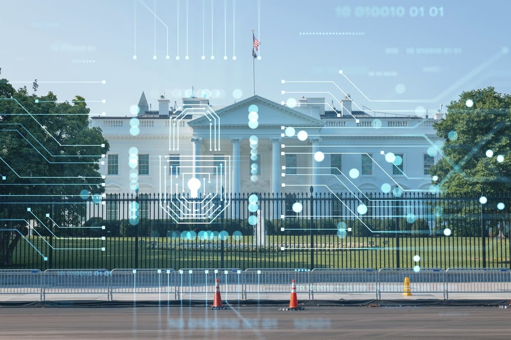 The White House with an AI Screen in front