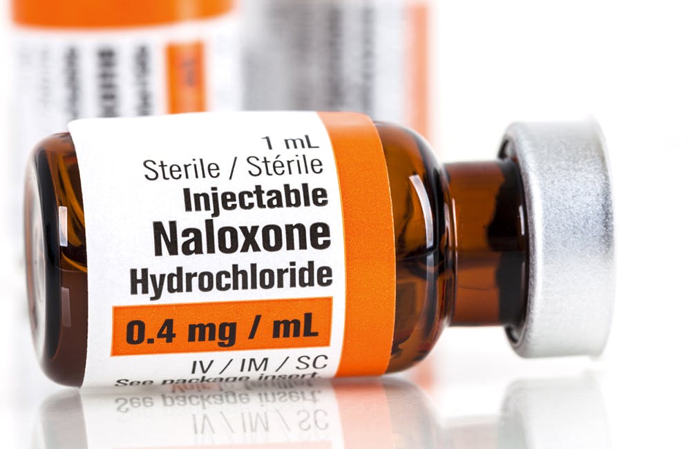 Vial of Naloxone opioid overdose medication.
