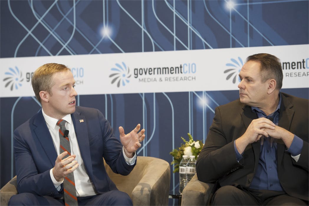 U.S. Reps. Pete Olson and Jerry McNerney, co-chairs of the Congressional Artificial Intelligence Caucus, discuss the bipartisan legislative approach to artificial intelligence efforts across government. (Rod Lamkey Jr./GovernmentCIO Media & Research)