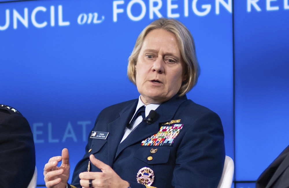 Linda Fagan participates in a panel discussion alongside each military branch's service chief on May 13 in Washington, D.C.