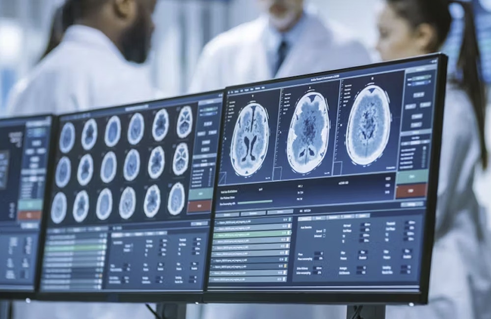 computer screen with health and medical graphics