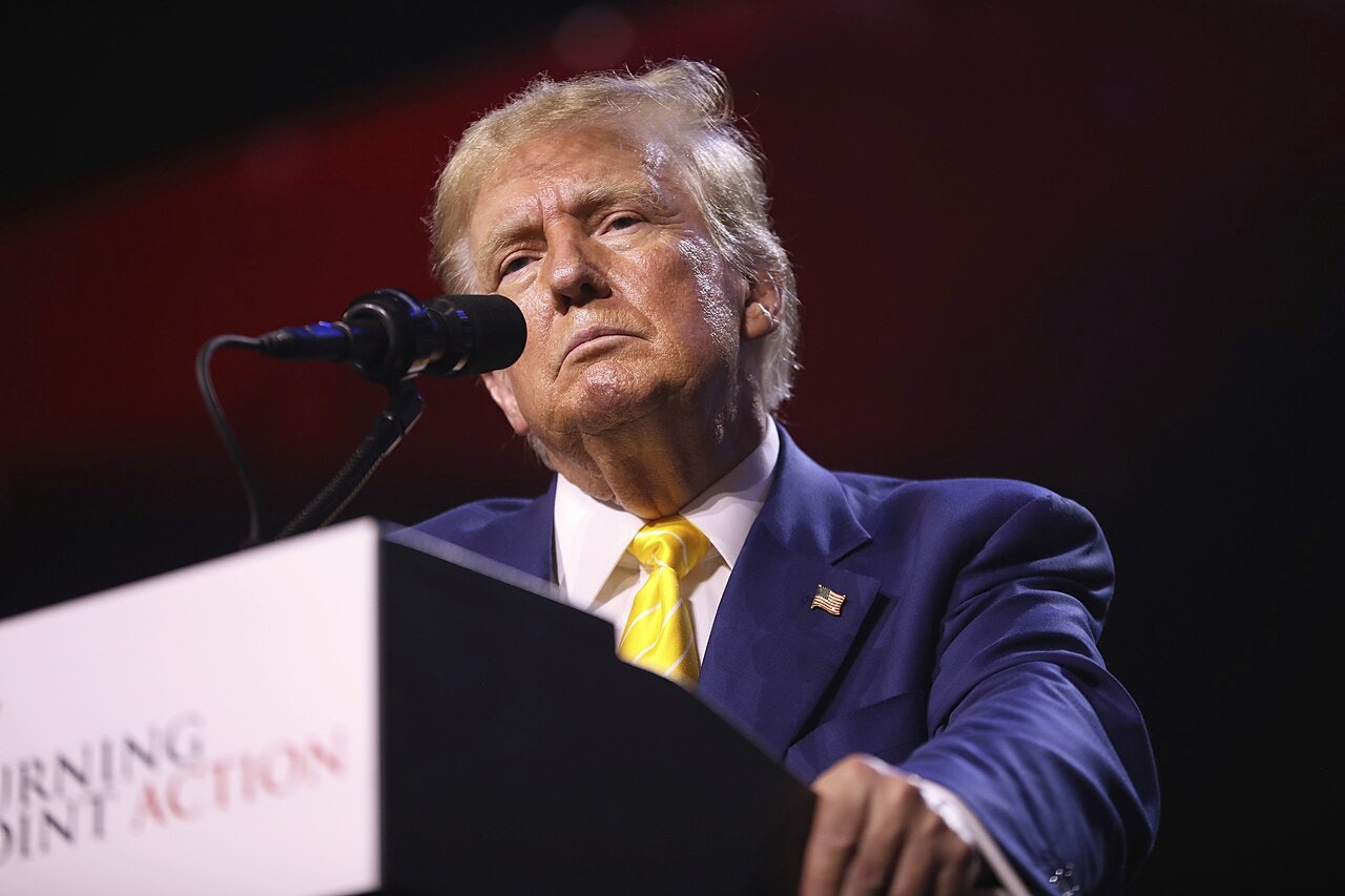 President-elect Donald Trump speaking with attendees at The Believers Summit at the Palm Beach County Convention Center in West Palm Beach, Florida.