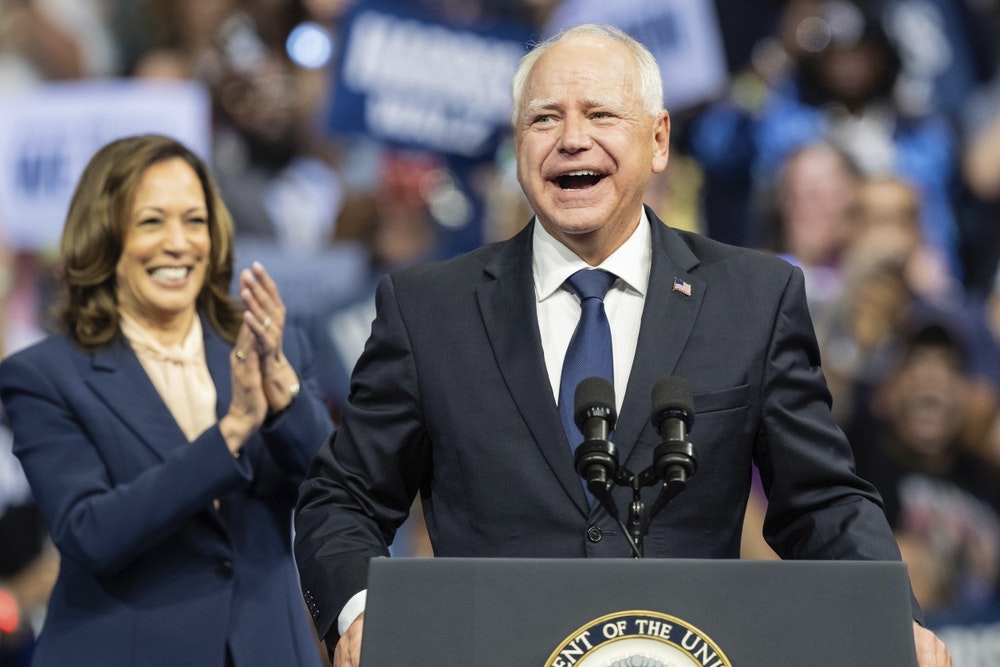 Governor of Minnesota Tim Walz speaks at the rally in Liacouras Center at Temple University in Philadelphia, PA on August 6, 2024 as he was introduced by Vice President Kamala Harris as running mate.