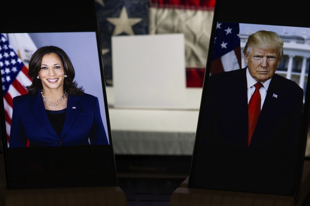 Kamala Harris and Donald Trump headshots