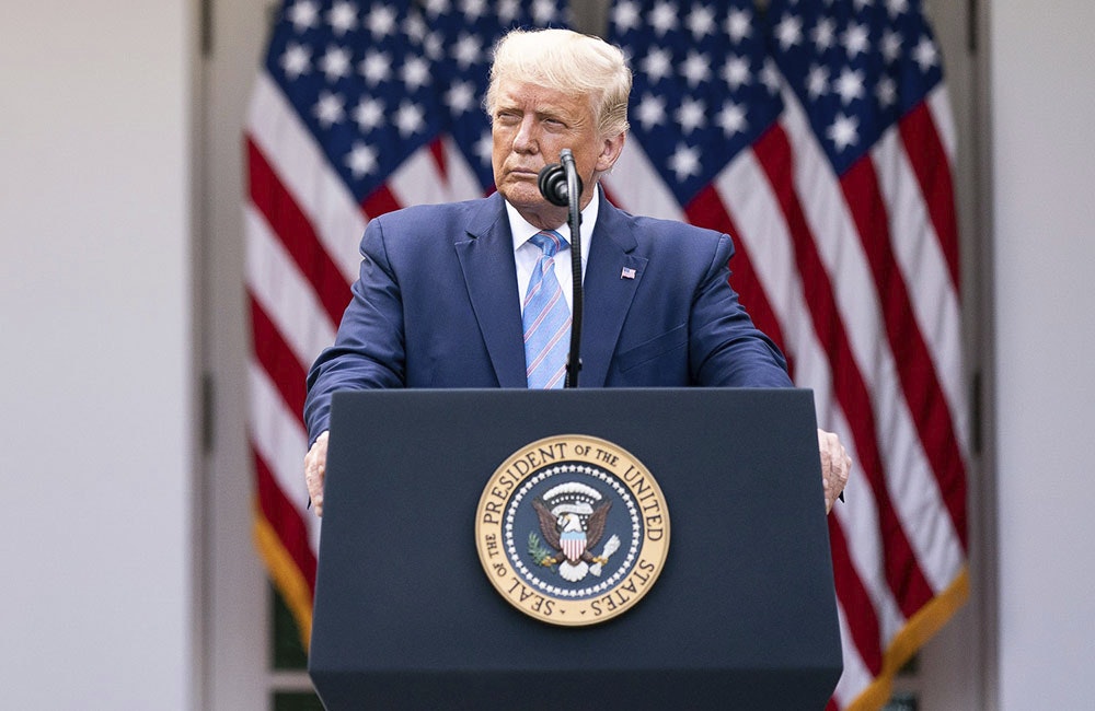 Trump appears at the White House during a COVID-19 briefing in Sept. 2020.