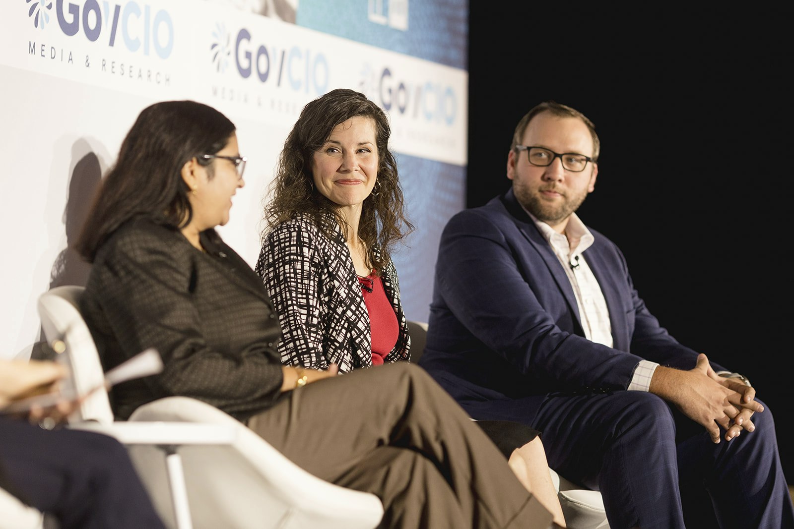 DOL's CAIO Mangala Kuppa, HUD's Chief of Staff of the CAIO September Secrist and Principal WatsonX Lead for IBM's Federal Market Sean Tabbert speak at the GovCIO Media & Research AI Summit in Tysons, Va. on Nov. 7.