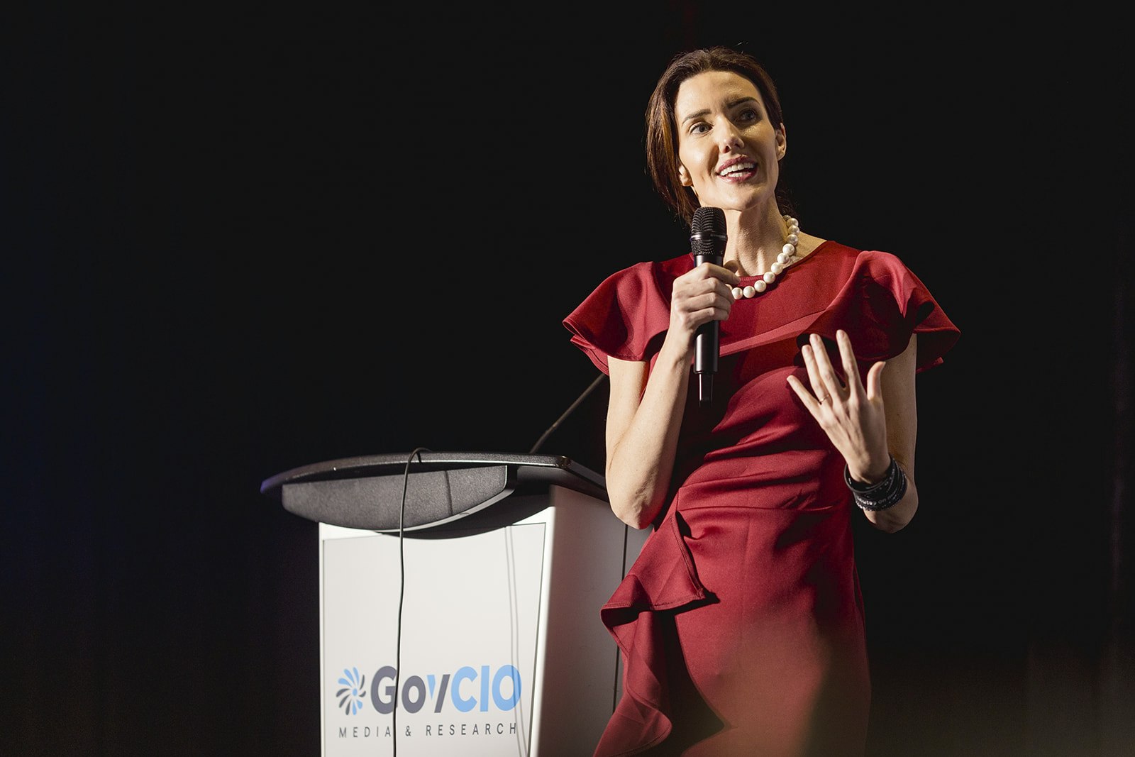 Alexis Bonnell, CIO and director of the Digital Capabilities Directorate at AFRL, speaks at GovCIO Media & Research's AI Summit in Tysons Corner, VA, Nov. 7, 2024.