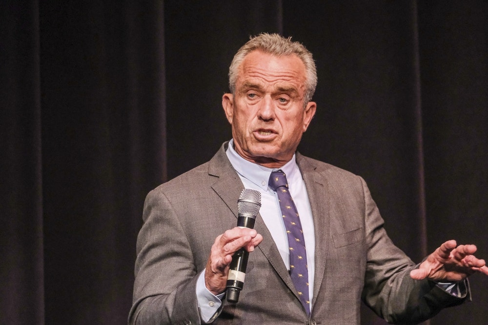 HHS Secretary nominee Robert F. Kennedy Jr. discusses immigration issues after the premiere of "Midnight at the Border" in Beverly Hills, California, on Aug. 3, 2023.