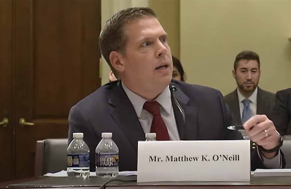 Matt O'Neill speaks during questioning at the Committee on House Administration's Election Interference hearing.