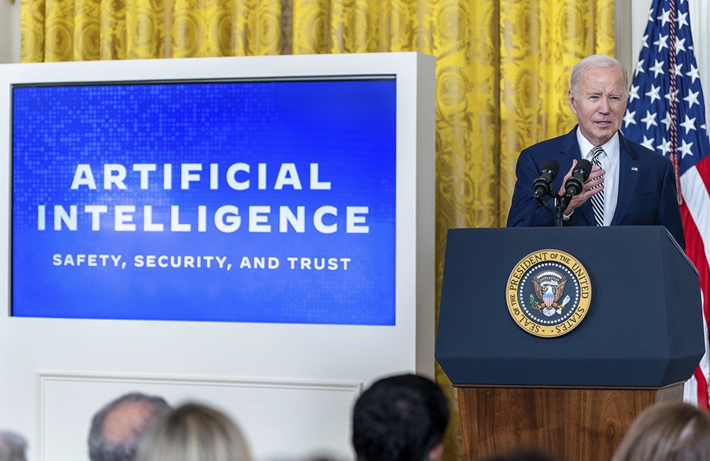 President Joe Biden delivers remarks at an Executive Order signing on Artificial Intelligence, Monday, October 30, 2023 in the East Room of the White House.