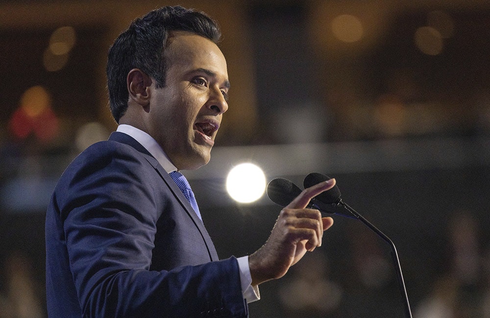 Vivek Ramaswamy speaks at the Republican National Convention in July 2024 in Milwaukee.