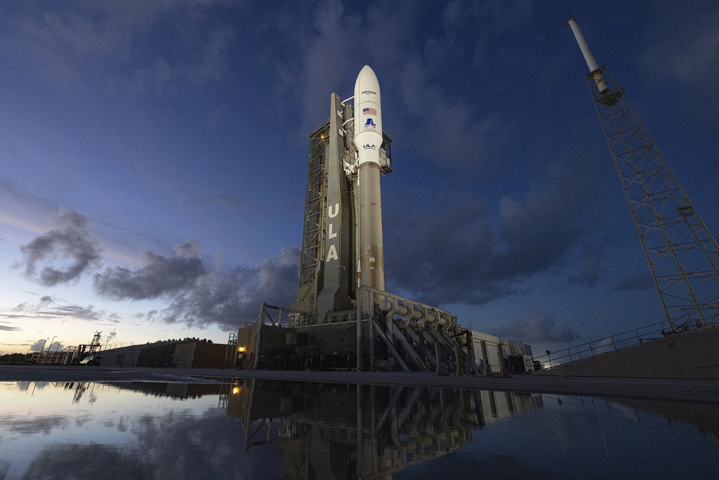 The United Launch Alliance (ULA) Atlas V rocket and Amazon's Project Kuiper Protoflight mission sit on the pad at Space Launch Complex 41 (SLC-41) at Cape Canaveral