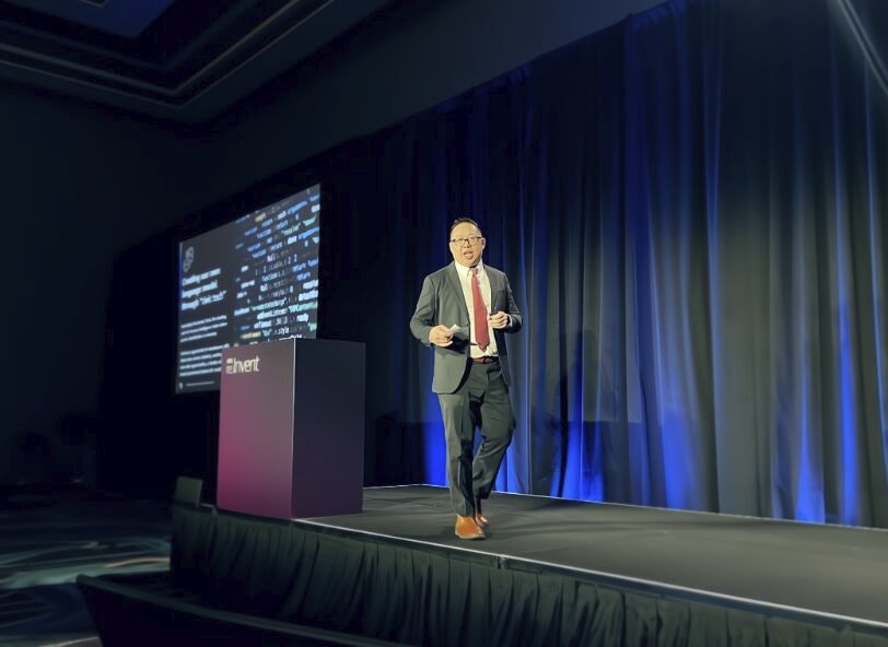 Howard Peng from the US Department of State speaks during the 2024 AWS re:Invent conference in Las Vegas, NV.