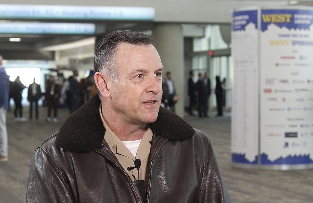 Vice Adm. Craig Clapperton, commander of Fleet Cyber Command, 10th Fleet and Navy Space Command, explains his top priorities during an interview with GovCIO Media & Research at AFCEA West in San Diego, California on Jan. 28, 2025.