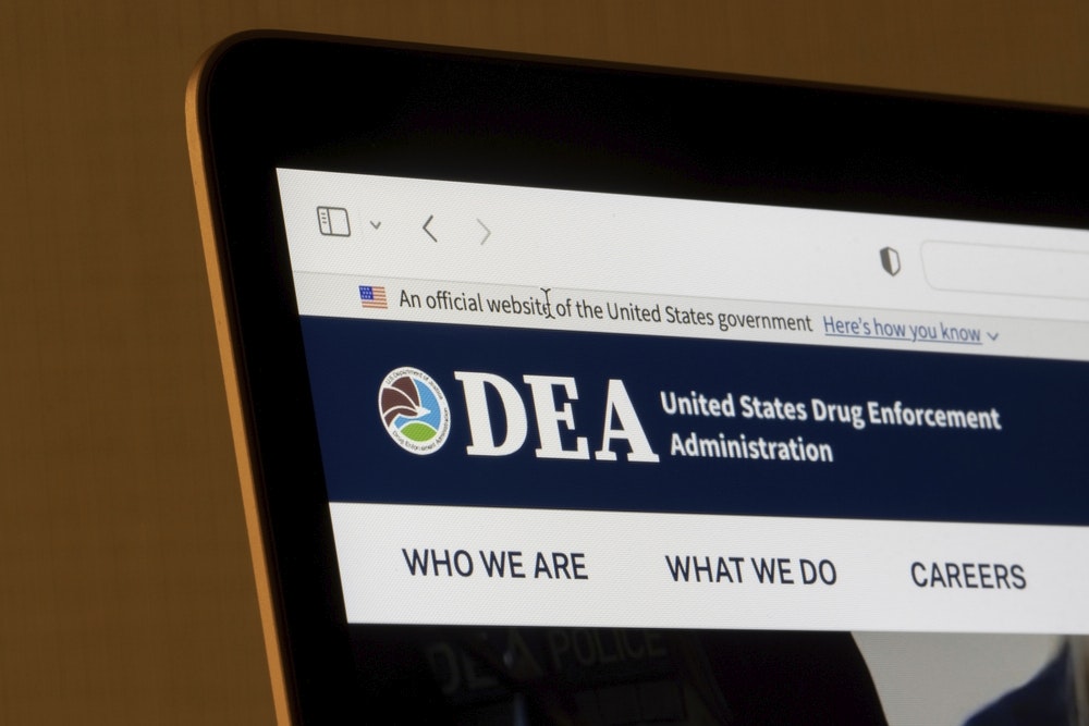 Website homepage of the United States Drug Enforcement Administration (DEA) is seen on a laptop computer.