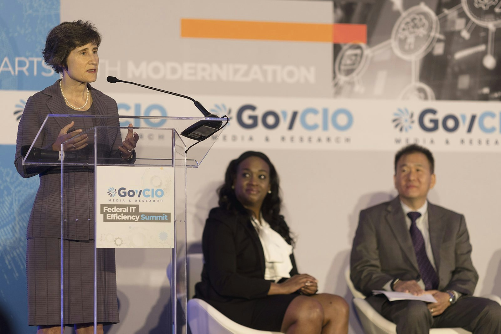 Cheryl Ingstad, deputy director of the Digital Platforms and Developer Ecosystem at the Defense Innovation Unit, speaks at the 2025 GovCIO Media & Research Federal IT Efficiency Summit in Tysons Corner, Virginia, on July 10, 2025.